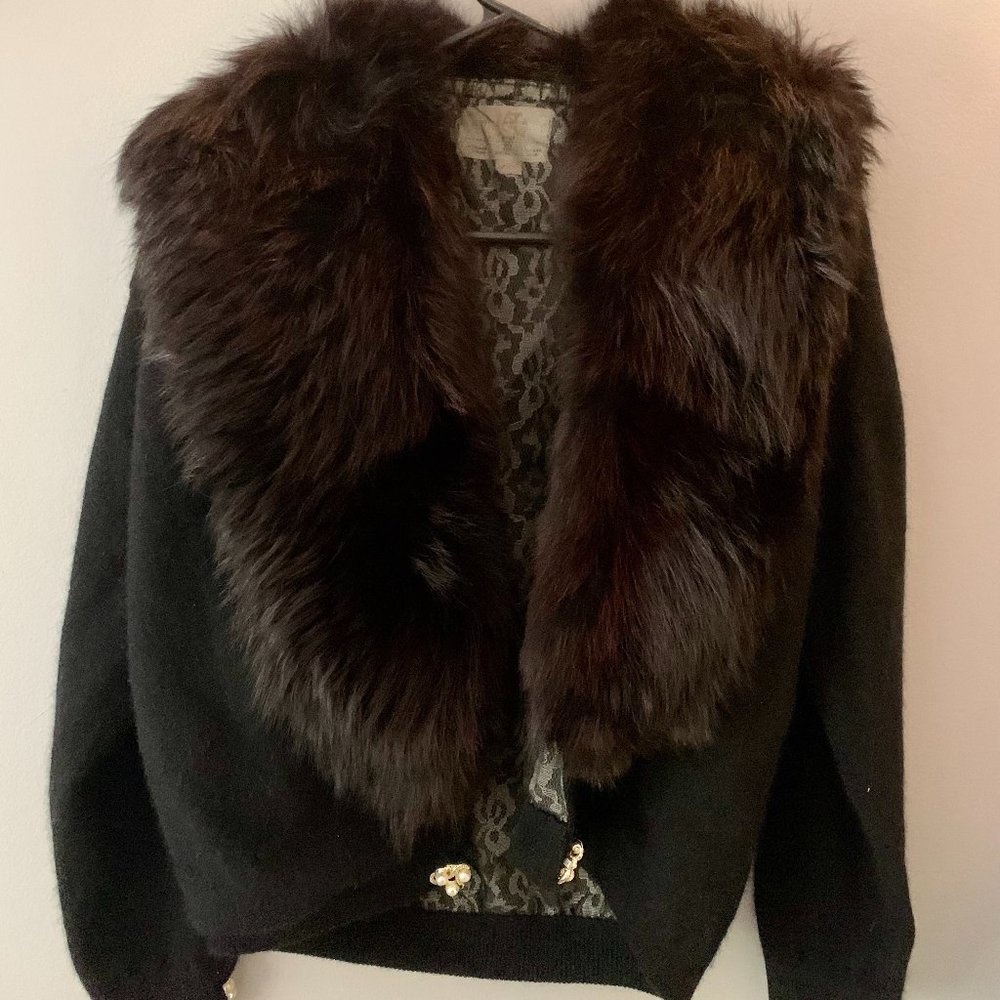 SUPER RARE vintage fur collar cardigan
